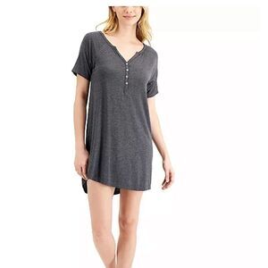 New ALFANI Short Sleeve Henley Sleep Shirt, Charcoal XS